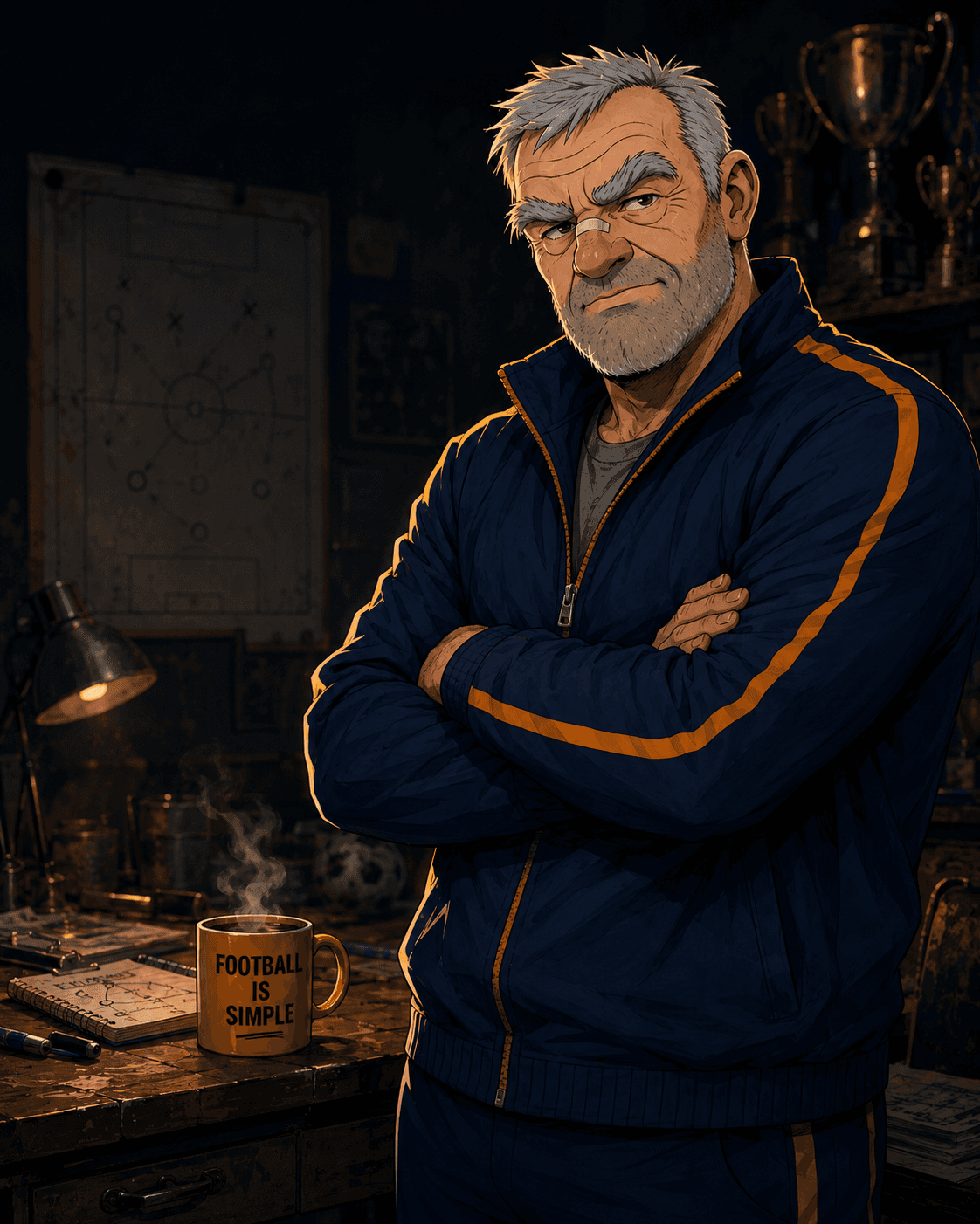 The Gaffer in his floodlit tactics room
